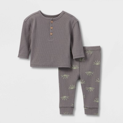 Grayson Collective Baby 2pc Ribbed Top & Bottom Set - Gray 3-6M