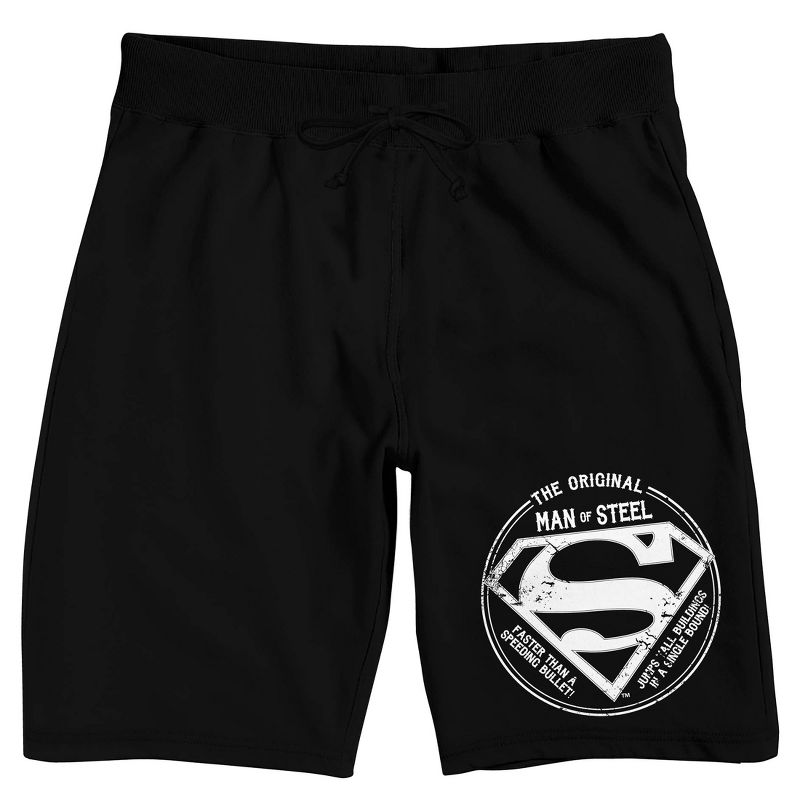 Superman The Original Man Of Steel Logo Men's Black Sleep Pajama Shorts, 1 of 4