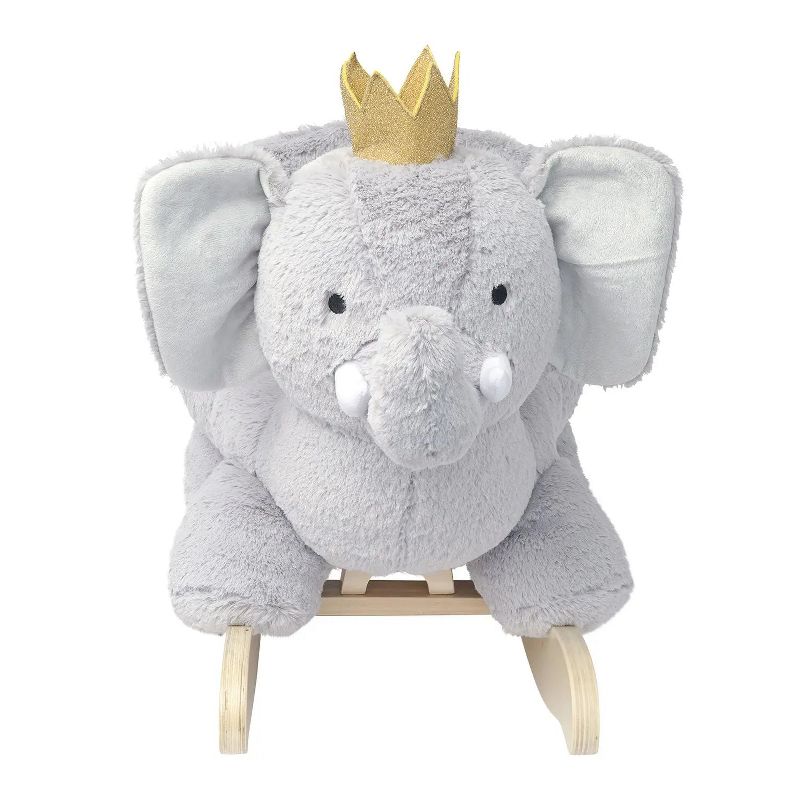 Manhattan Toy Plush Elephant Wooden Rocking Toy with Crown, Adjustable Seat Belt and Wooden Hand Grips, 5 of 9