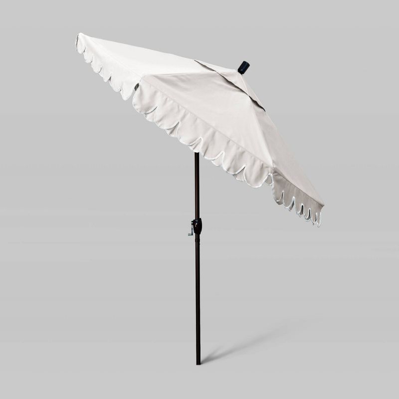7.5' Sunbrella Scallop Base Base Market Patio Umbrella with Push Button Tilt - Bronze Pole - California Umbrella, 3 of 5