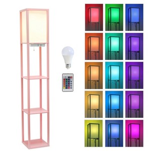 Simple Designs Three Shelf Etagere Floor Lamp with USB Light Pink - 1 of 4