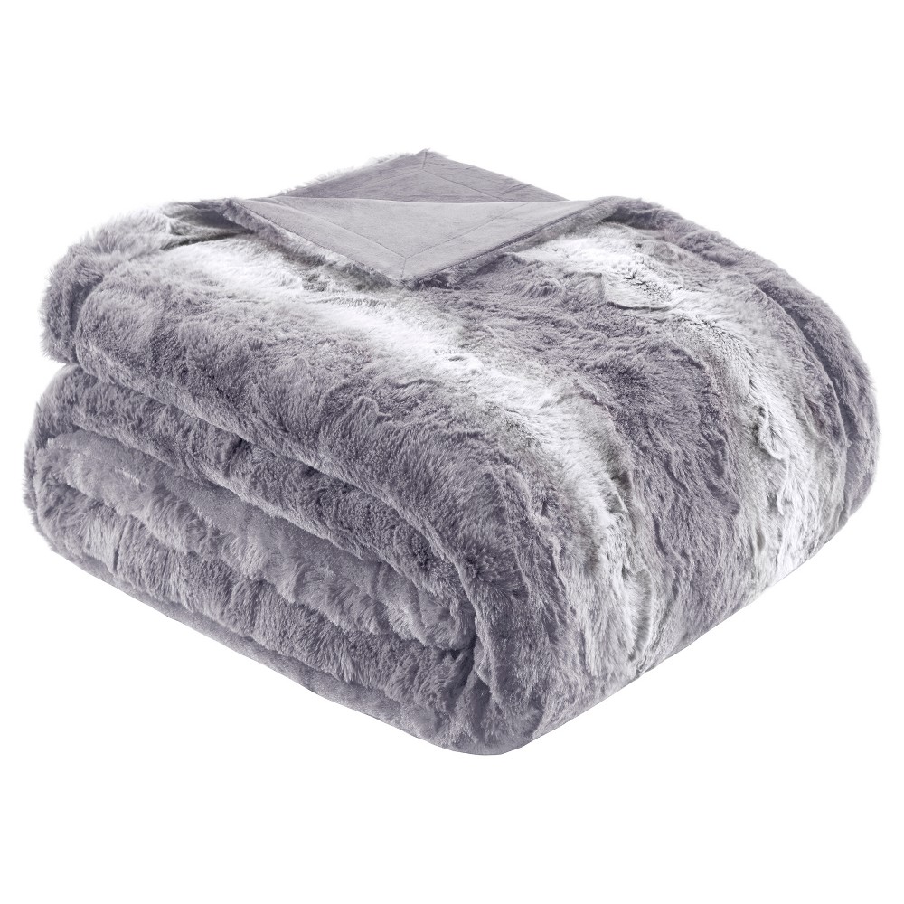 Photos - Duvet 80"x96" Marselle Faux Fur Oversized Bed Throw Blanket Gray