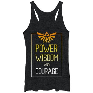 Women's Nintendo Legend of Zelda Power Wisdom Courage Racerback Tank Top - 1 of 3