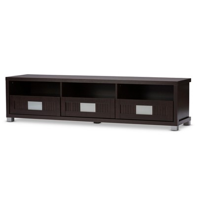 Gerhardine Wood 3 Drawer TV Stand for TVs up to 62" Dark Brown - Baxton Studio