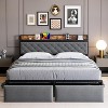 Full Size Bed Frame with RGB LED Lights, Storage Headboard & 3 Storage Drawers, Upholstered Platform Bed with USB Ports & Outlets, Noise Free - 2 of 4