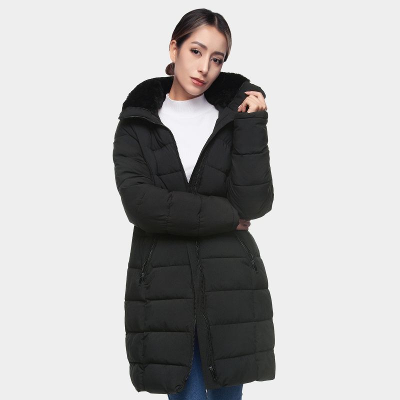 Rokka&Rolla Women's Heavy Long Winter Coat with Fleece Hood Parka Jacket-Black, size Small