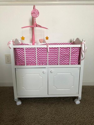 Badger Basket Cabinet Doll Crib with Bedding and Mobile (fits American Girl  Dolls), Chevron/White/Pink, Furniture -  Canada