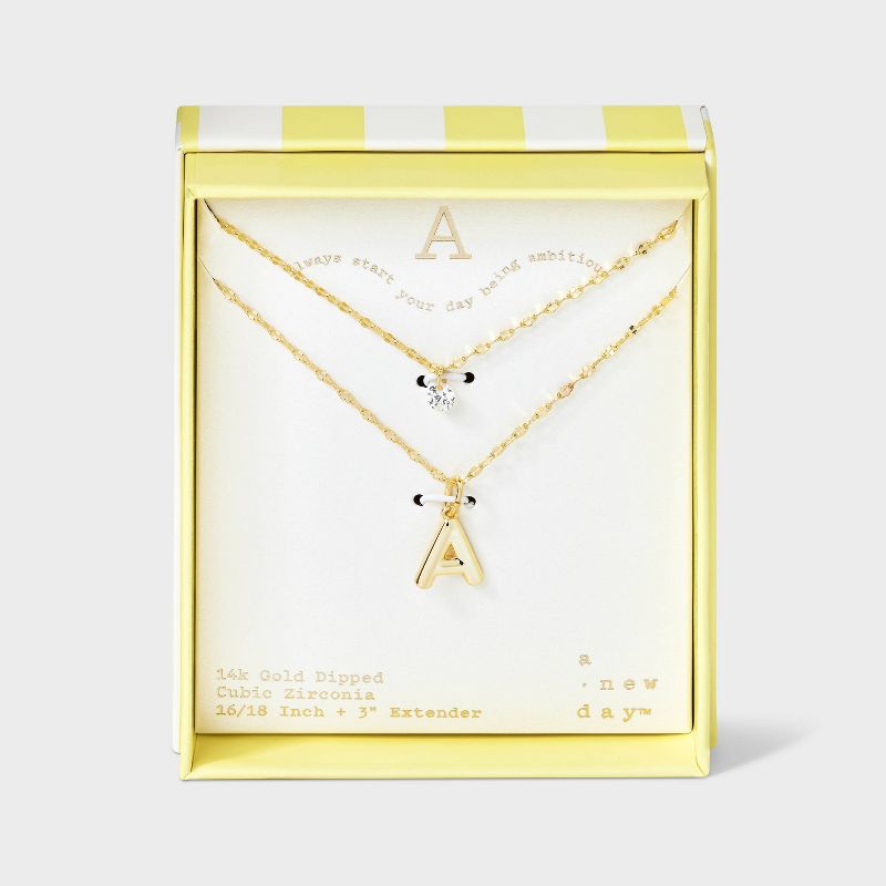 14K Gold Dipped Initial Cubic Zirconia Layered Chain Necklace - A New Day™ Gold, 1 of 5