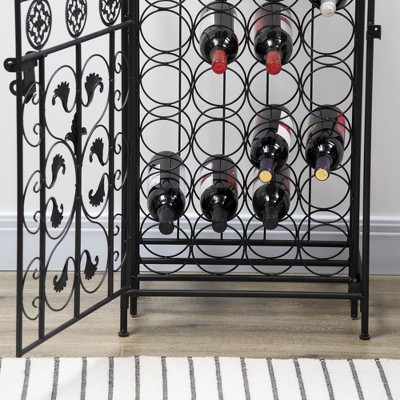 Black Wrought Iron 45-Bottle Ornate Wine Rack Jail