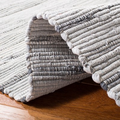 Handwoven Striped Gray Cotton Square Area Rug - 8' x 8'