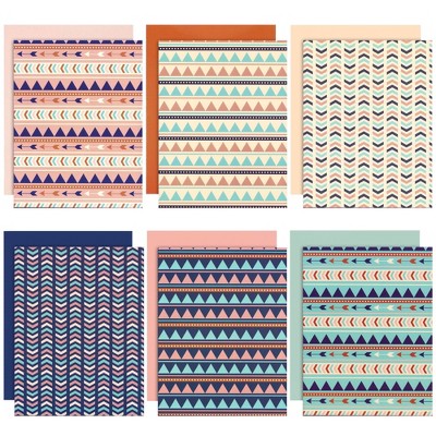 Blue Panda 12 Pack Geometric 2 Pocket Folders, Letter Size Pastel Folders with Pockets for School, 6 Designs, 6 Colors (9.25x12 In)