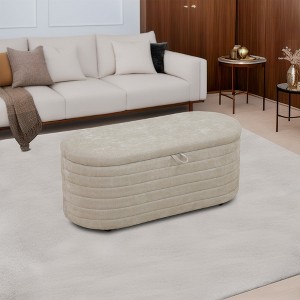 AndMakers Light Tan Chenille Oval Ottoman with Storage - 1 of 4