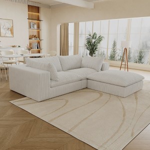 Dronkon Indoor 3-Piece Loveseat with Ottoman Deluxe Cloud Sofa, No Assmebly Deep Seat Couches - 1 of 4