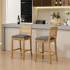 Racxily Full Solid Wood Rattan-Back Bar Stool, Matte Linen Cushion, Ideal for Rustic/Natural Style Kitchen Island, Low Bar in Dining Room, Set of 2 - 2 of 4