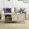 Lirago Brown Elegant Veener Weaving Coffee Table with 4 Sliding Doors-Symmetrical Wooden Storage Cabinet for Living Space 41.73"W * 19.7"L  * 18.7"H - 2 of 4
