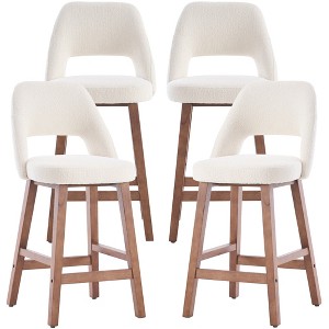 YOUNIKE Counter Height Bar Stool 26 Inch Modern Farmhouse Barstools with Solid Wood Legs Upholstered Bar Height Chair Boucle Fabric - 1 of 4