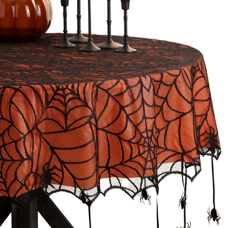 Crawling Halloween Spider Lace Lined Tablecloth - Black/Orange - Elrene Home Fashions, 2 of 4