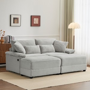 74"W Sectional Sofa Couch with Reversible Ottoman, Soft Corduroy Fabric Loveseat with Storage Ottomans & USB Port - ModernLuxe - 1 of 4