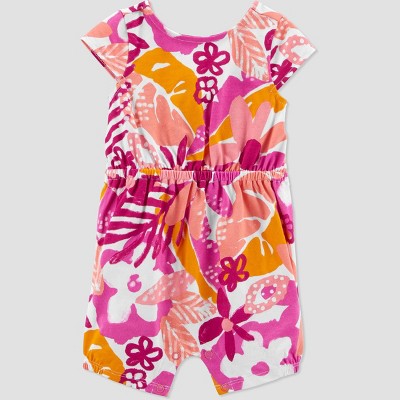 Carter's Just One You® Baby Girls' Abstract Tropical Floral Romper - Orange/Purple