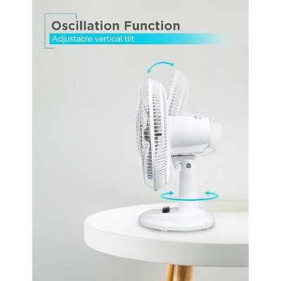 12 in. 3 Fan Speed Settings, Oscillating Portable Fan in White with Adjustable Tilt
