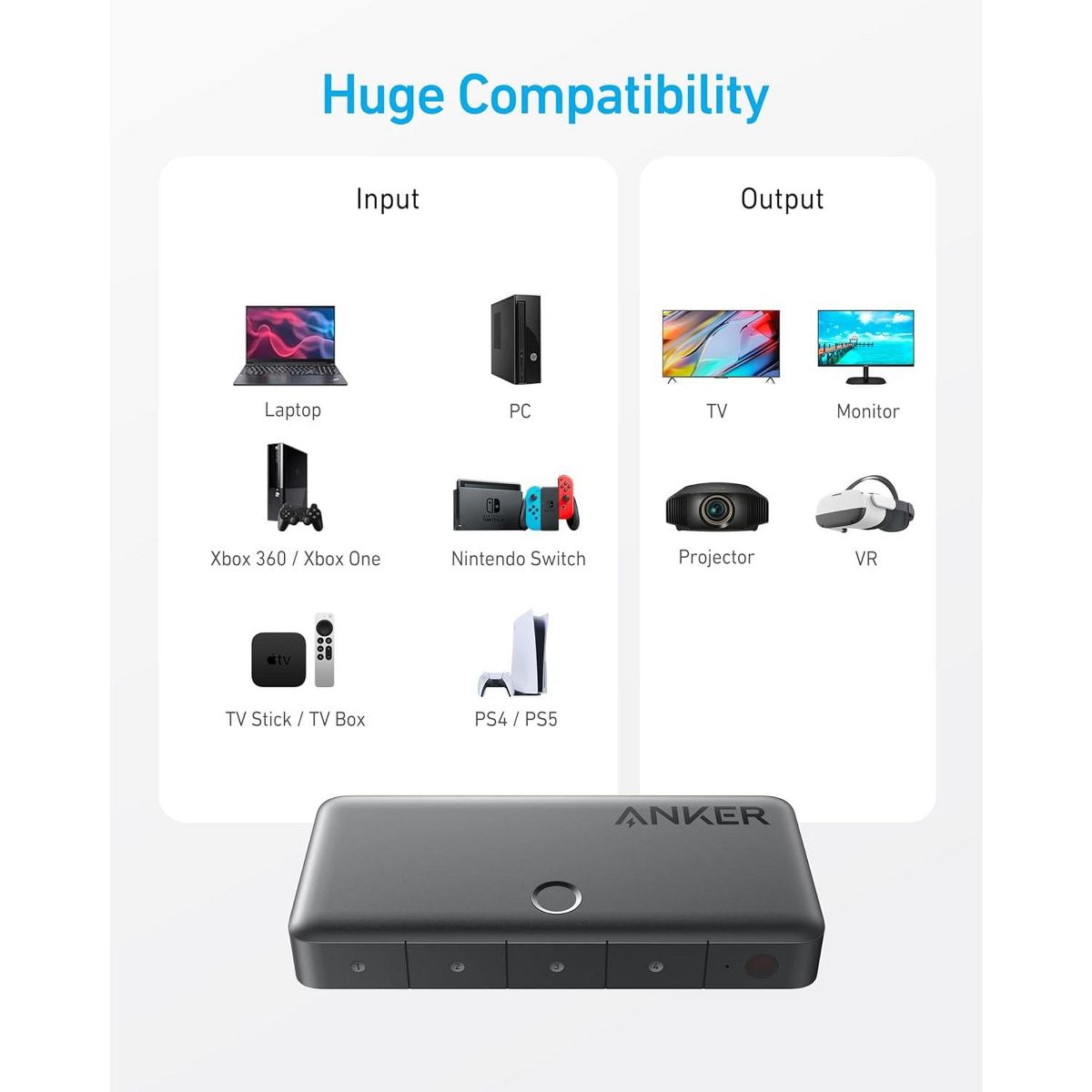 Anker HDMI Switch, 4 in 1 Out 4K@60Hz HDMI Switcher with Remote Selector - thumbnail 6