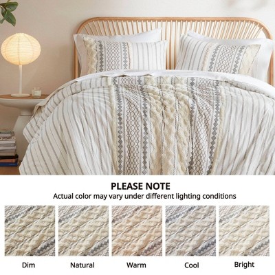 Ivory Cotton King/Cal King Patterned Duvet Cover Set