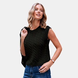 Women's Beige Fall Sleeveless Cable Knit Sweater Vest - Cupshe - 1 of 4