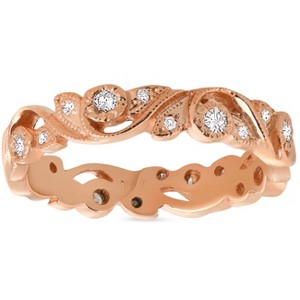 Pompeii3 1/4ct Diamond Eternity Ring 14k Rose Gold Scroll Vintage Leaf - 1 of 4