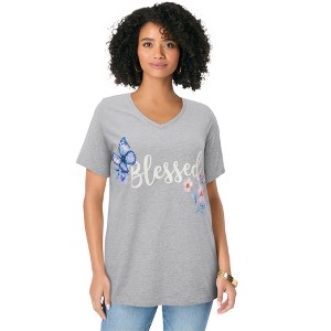 Roaman's Women's Plus Size Graphic Tee - 1 of 3
