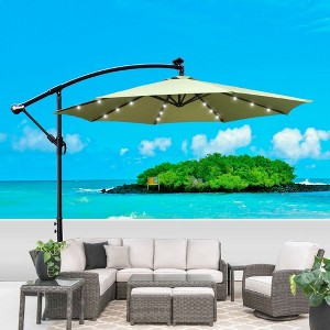 CAVINAS 10 FT Patio Umbrella with LED Light and Crank,8 Ribs Market Patio Umbrella with Cross Base for Backyard,Poolside,Deck - 1 of 4