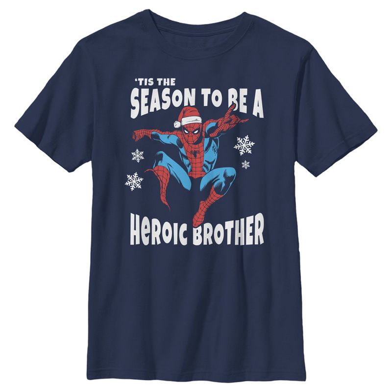Boy's Marvel Christmas Spider-Man Heroic Brother T-Shirt, 1 of 4