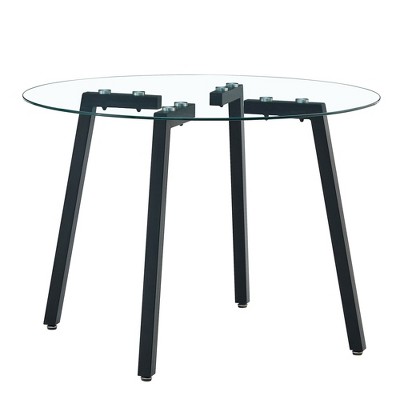 NicBex Round Dining Table,Modern Kitchen Table with Tempered Glass Tabletop and Metal Legs