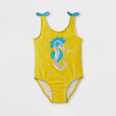 Toddler Girls Seahorse Print One Piece Swimsuit Cat Jack Yellow Target