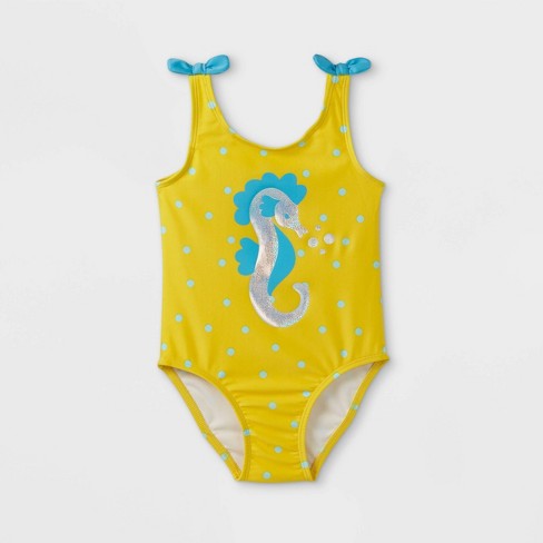 Toddler Girls Seahorse Print One Piece Swimsuit Cat Jack Yellow Target