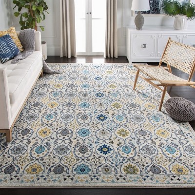 Ivory and Blue 8' x 10' Synthetic Hand-Knotted Area Rug
