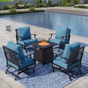 Captiva Designs 5pc Metal Patio Outdoor Conversation Fire Pit Set with Rocking Grid-back Armchairs for Garden, Poolside, Backyard - 1 of 4