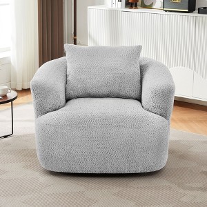 CAVINAS Swivel Barrel Chair,Upholstered Accent Sofa Chair with Pocket,Spring Cushion,Throw Pillow,Lounge Chair for Living Room,Bedroom,Office - 1 of 4