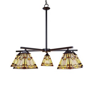 Chloe Lighting Kinsey Mission Tiffany-Style Blackish Bronze 5 Light Large Chandelier 30" Wide - 1 of 4
