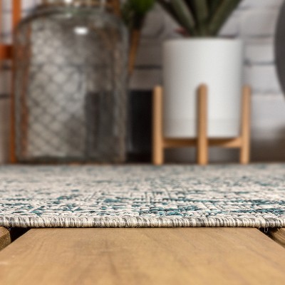 Rozetta Gray and Teal Medallion Synthetic Area Rug