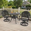 3-Piece Round Cast Aluminum Patio Set with Swivel Chairs,Blue Cushions,and Umbrella Hole - 2 of 4