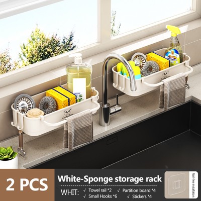 Multi-Functional Sink Caddy，Sponge Holder for Kitchen Sink， Sink Organizer for Sponge, Rags, Dish Brushes, Detergent And Soap Storage（2 PCS）