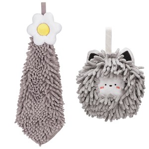 REGALWOVEN 2 Packs Soft Absorbent Cute Decorative Chenille Hand Towel for Bathroom 6" x 15"/7" x 7" - 1 of 4