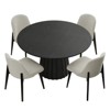 PexFix 46" Modern Round Dining Table Set with 4 Upholstered Chairs Black Textured Wood Top Pleated Pedestal Base Beige Seats for Kitchen Dining Room - 3 of 4