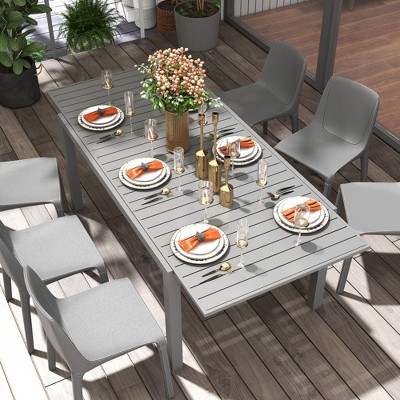Charcoal Gray Aluminum Expandable Outdoor Dining Table for 6-8