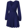 Womens Deep V Neck Mini Dress Long Sleeve Elastic Waist A Line Casual Wrap Midi Dress - 3 of 4