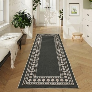 Area Rugs Modern Bordered Rug Easy Jute Rug Non-Slip Low Pile Indoor Outdoor Rugs for Living Room Patio Backyard - 1 of 4