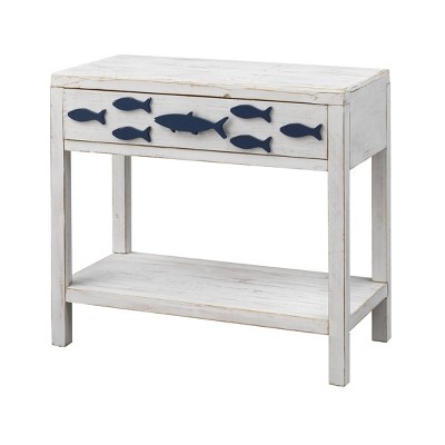 Dunes Drawer Accent Table White/Blue- Treasure Trove Accents