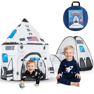 Joyfy Space Rocket Ship Pop Up Tent, Kids Play Tent Indoor Outdoor Playhouse Foldable House Playset Backyard Room Decor Toys Gift For Kid Toddlers Boy - 1 of 4
