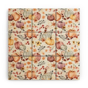 Ninola Design Pumpkins Fall Floral Ecru Wood Wall Mural - society6 - 1 of 2
