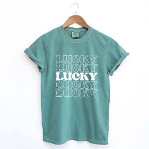 Simply Sage Market Women's Lucky Stacked Short Sleeve Garment Dyed Tee - 1 of 4